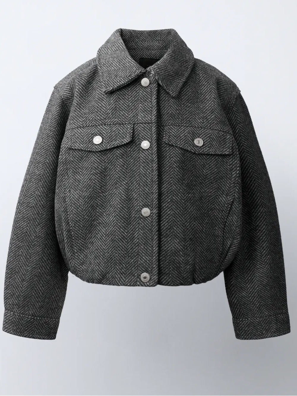 Zara Gray Herringbone Cropped Jacket